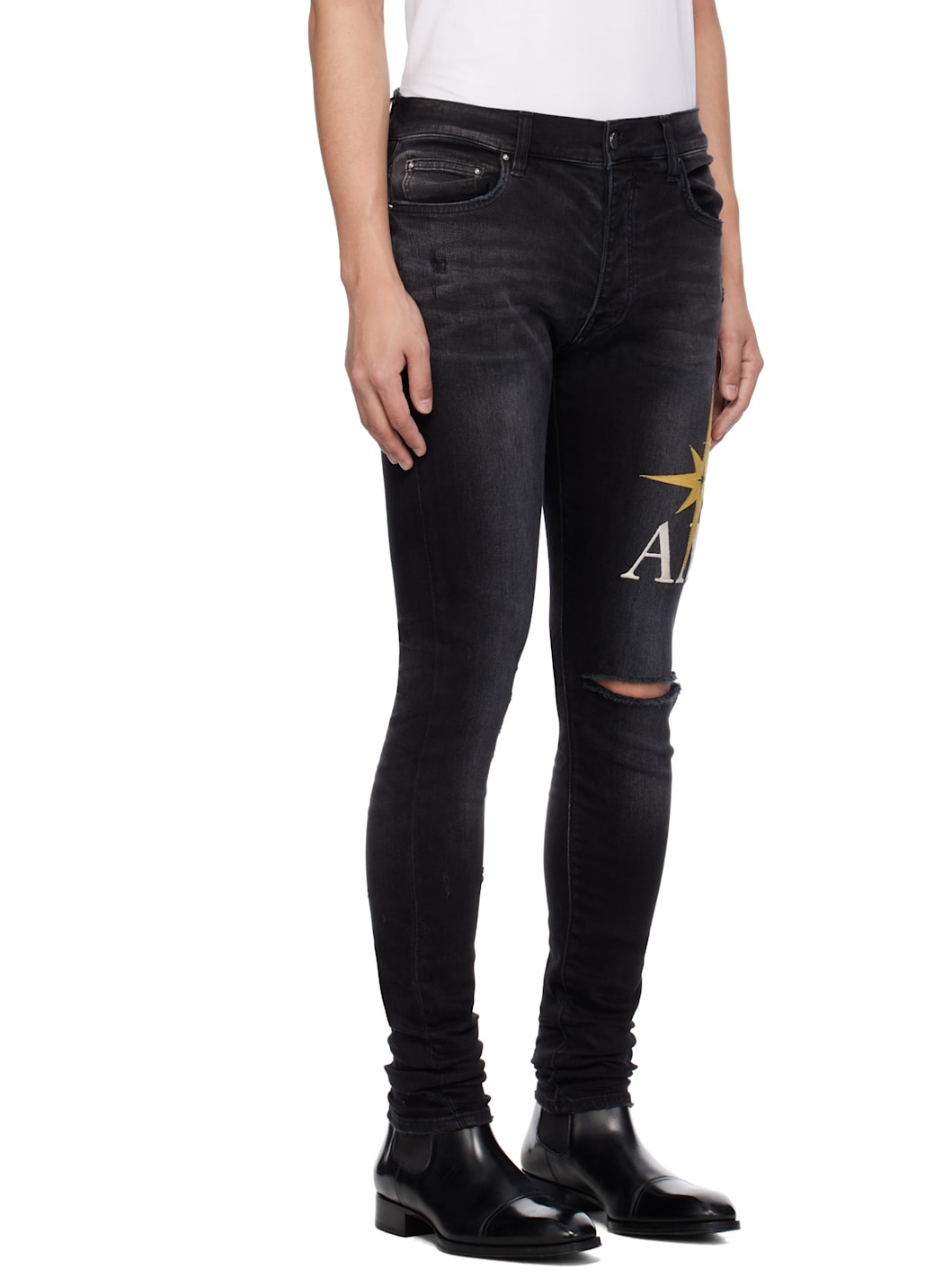 Black Starburst Applique Skinny Jeans - 2