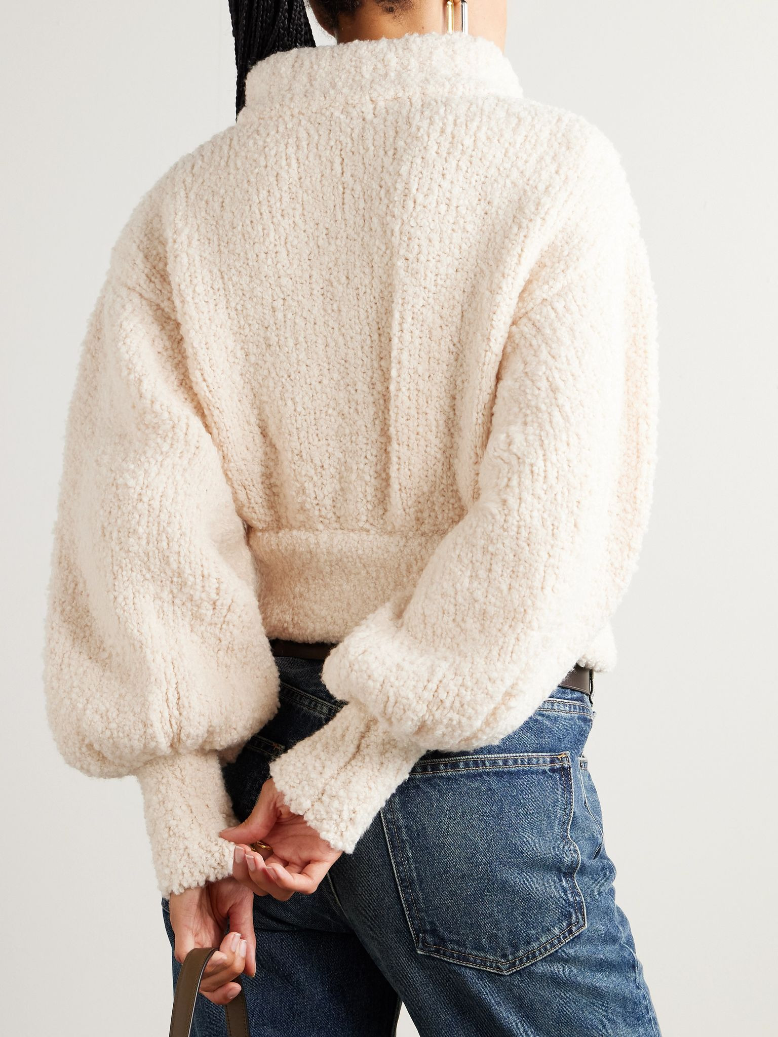 Wool-blend bouclé-knit cardigan Cream - 3