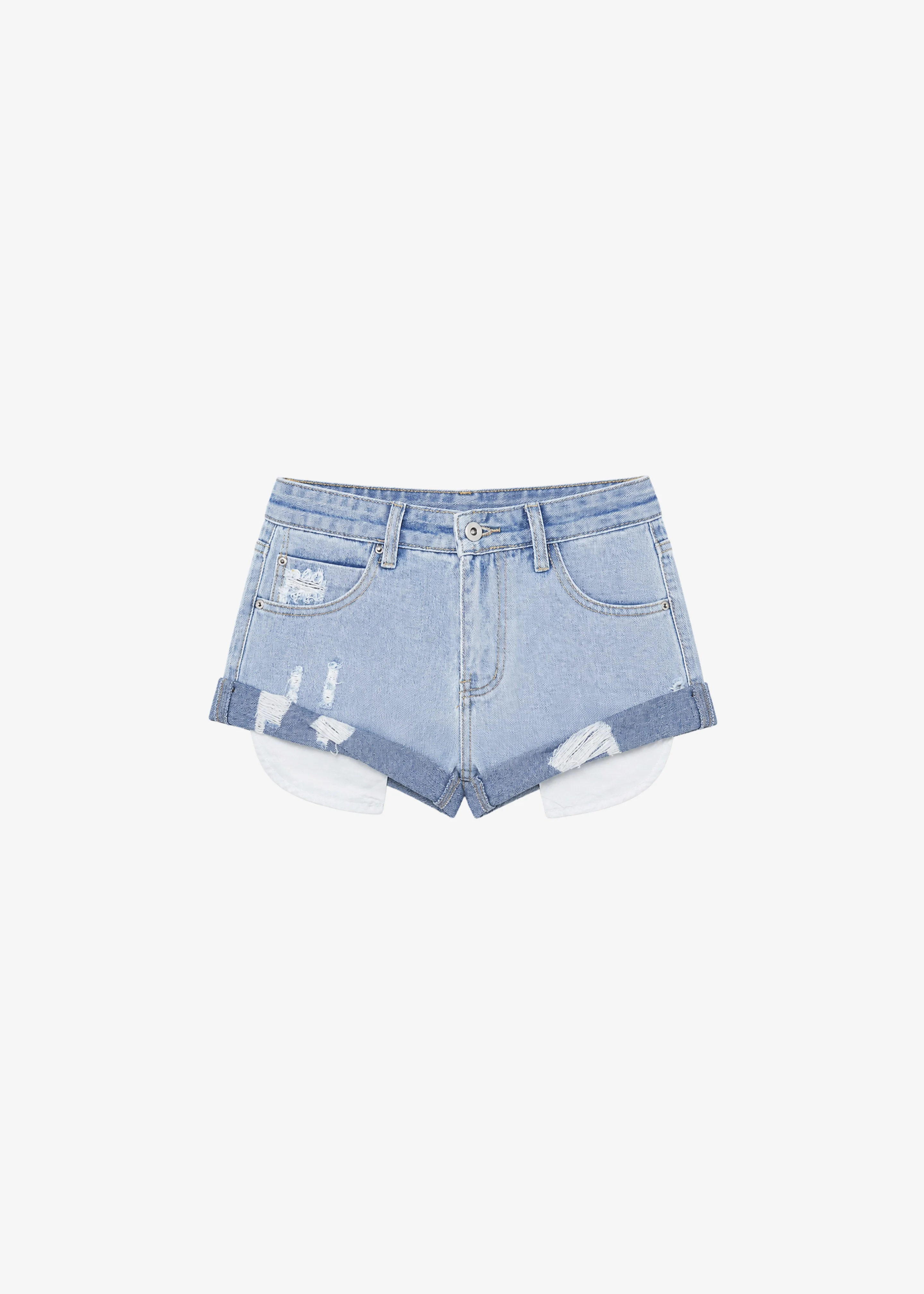 Oleron Distressed Denim Mini Shorts - Light Wash - 1