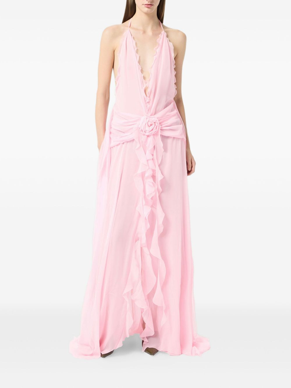 rose-embellished ruffled maxi dress - 2