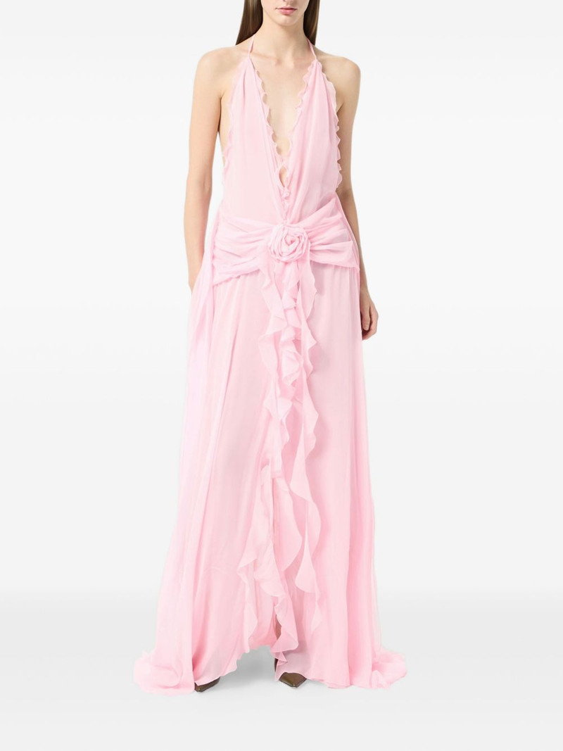 Blumarine rose-embellished ruffled maxi dress outlook