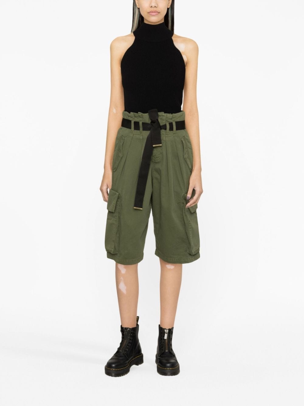 belted cotton cargo shorts - 2