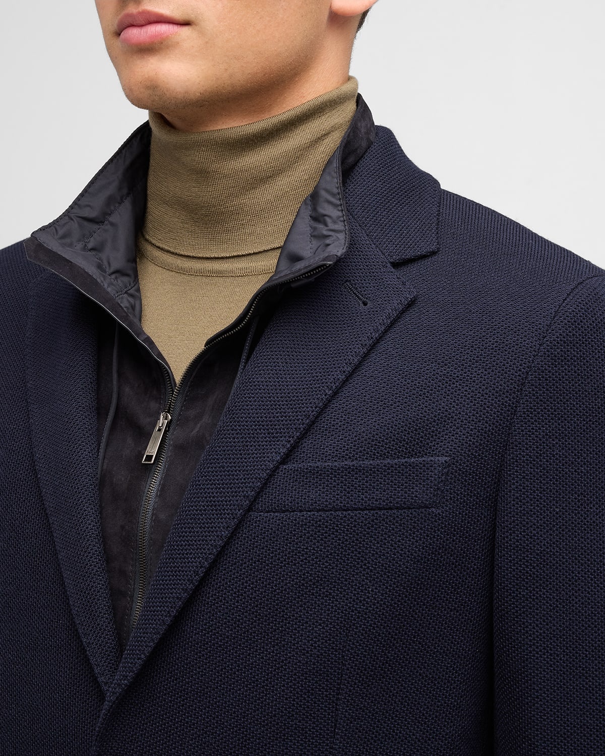 Men's High Performance Jersey Sport Coat with Suede Bib Front - 5