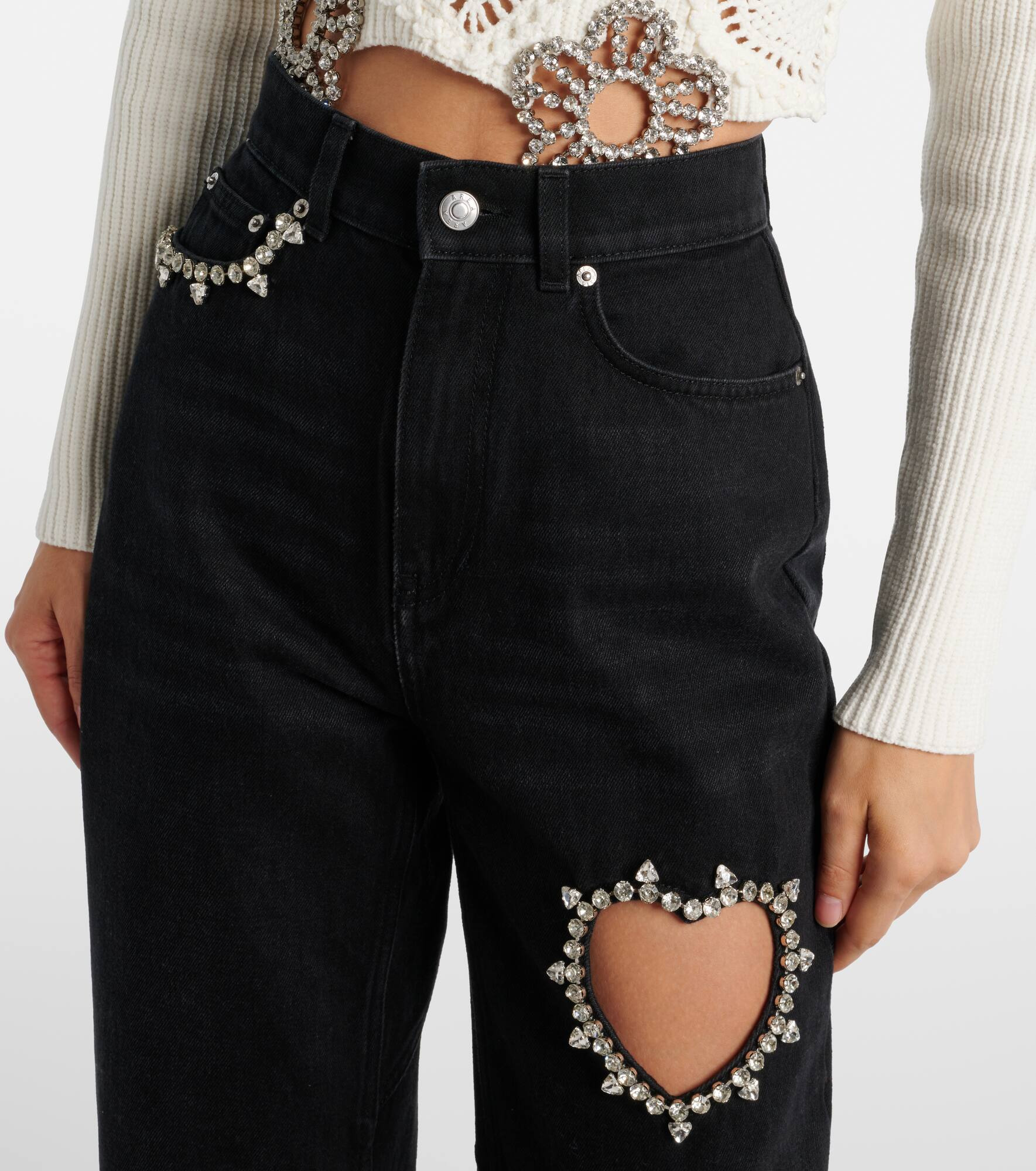 Crystal-embellished wide-leg jeans - 4
