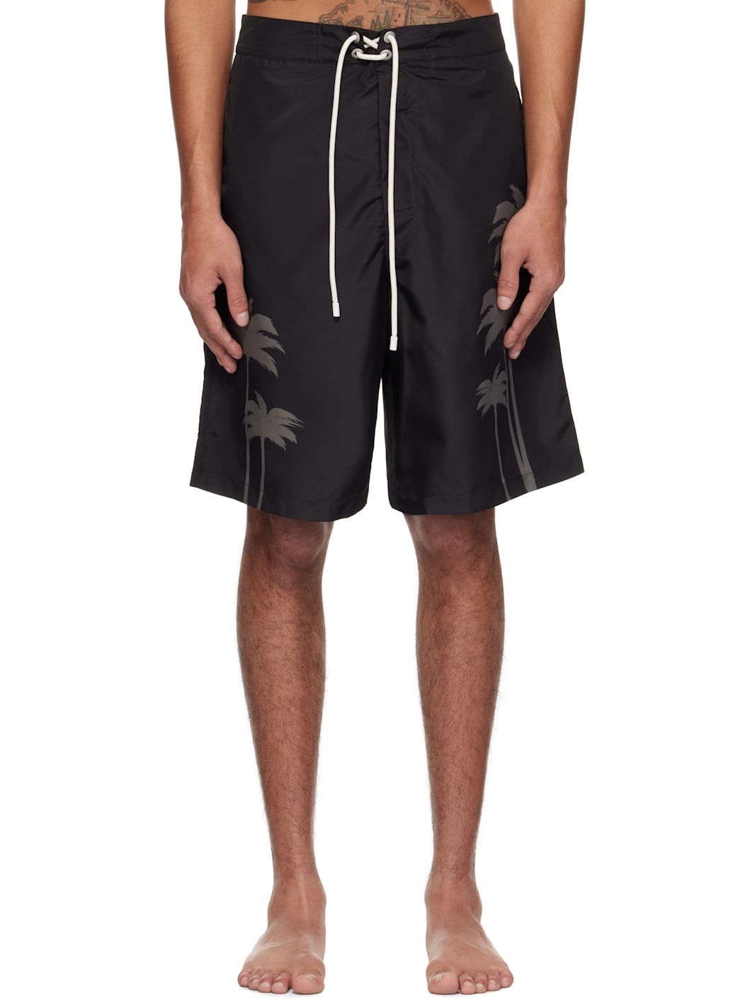 Black Palms Print Swim Shorts - 1