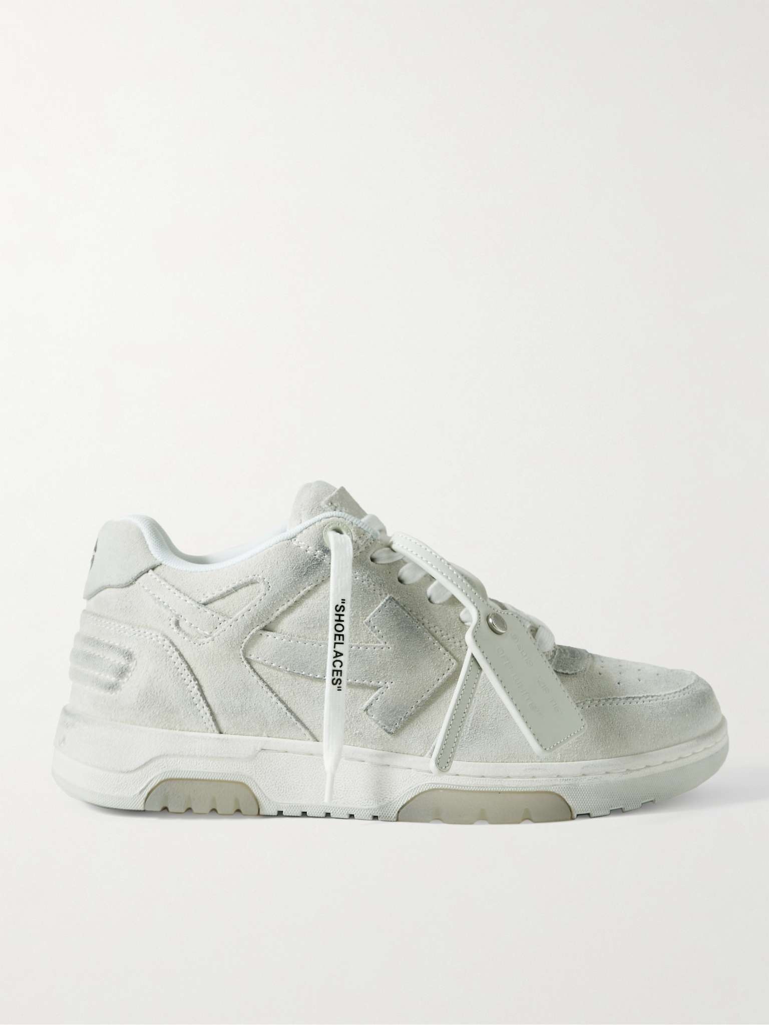 Off-White Out of Office Distressed Leather-Trimmed Suede Sneakers 