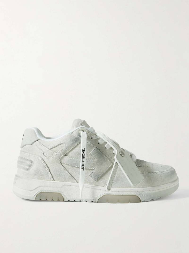 Out of Office Distressed Leather-Trimmed Suede Sneakers - 1