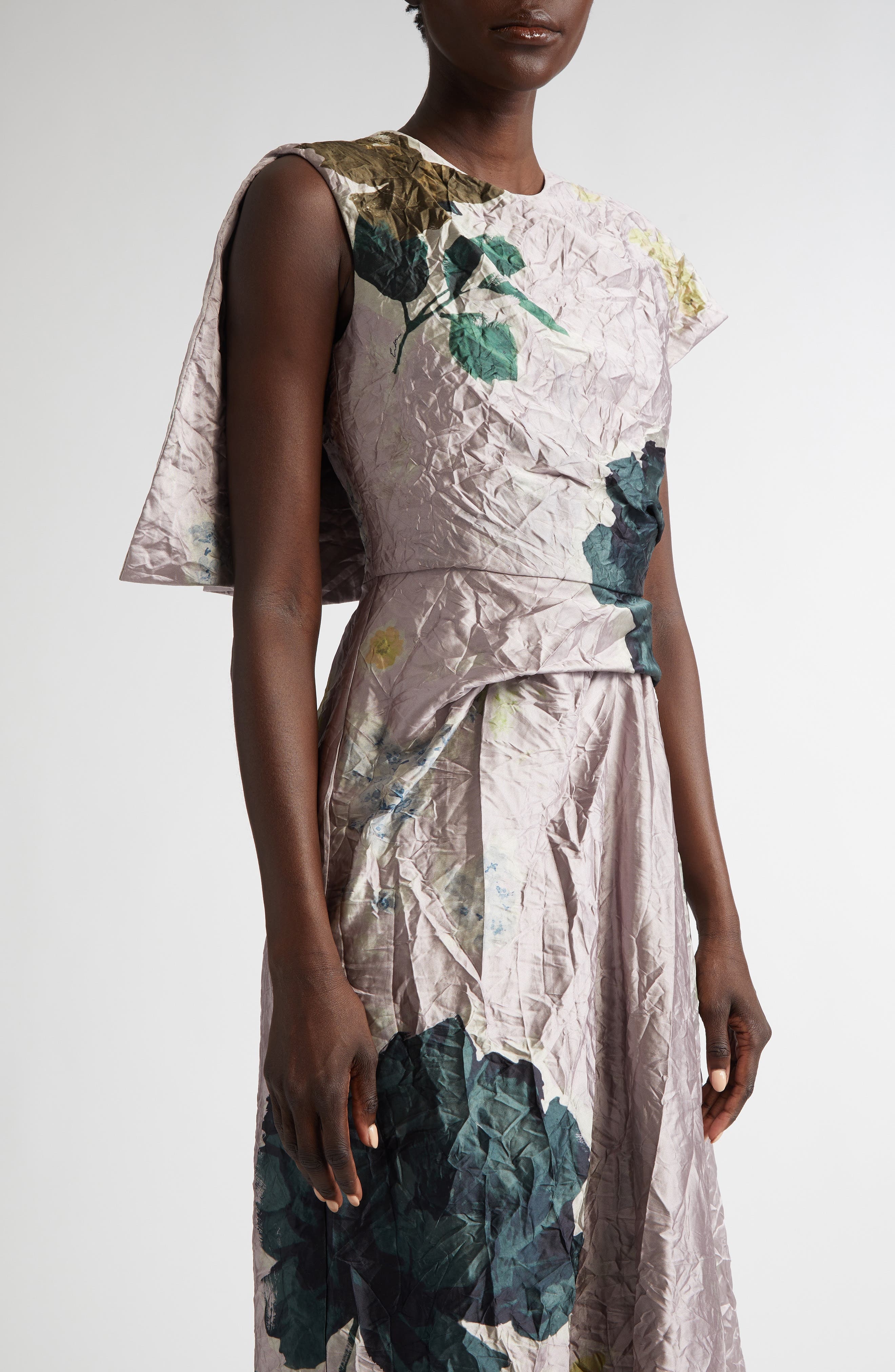 Erdem Floral Print Asymmetric Drape Satin Dress in Margot Floral Lilac at Nordstrom - 4