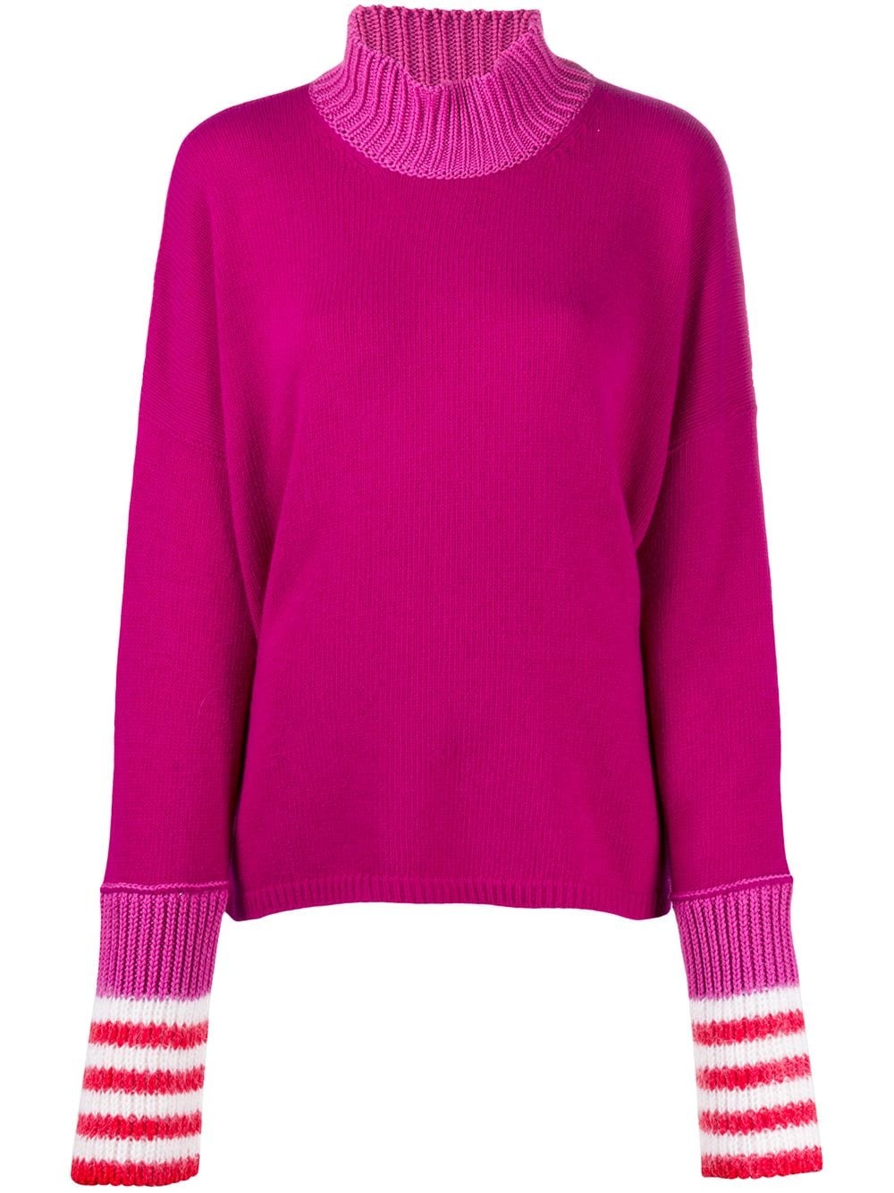 striped-cuff high-neck jumper - 1