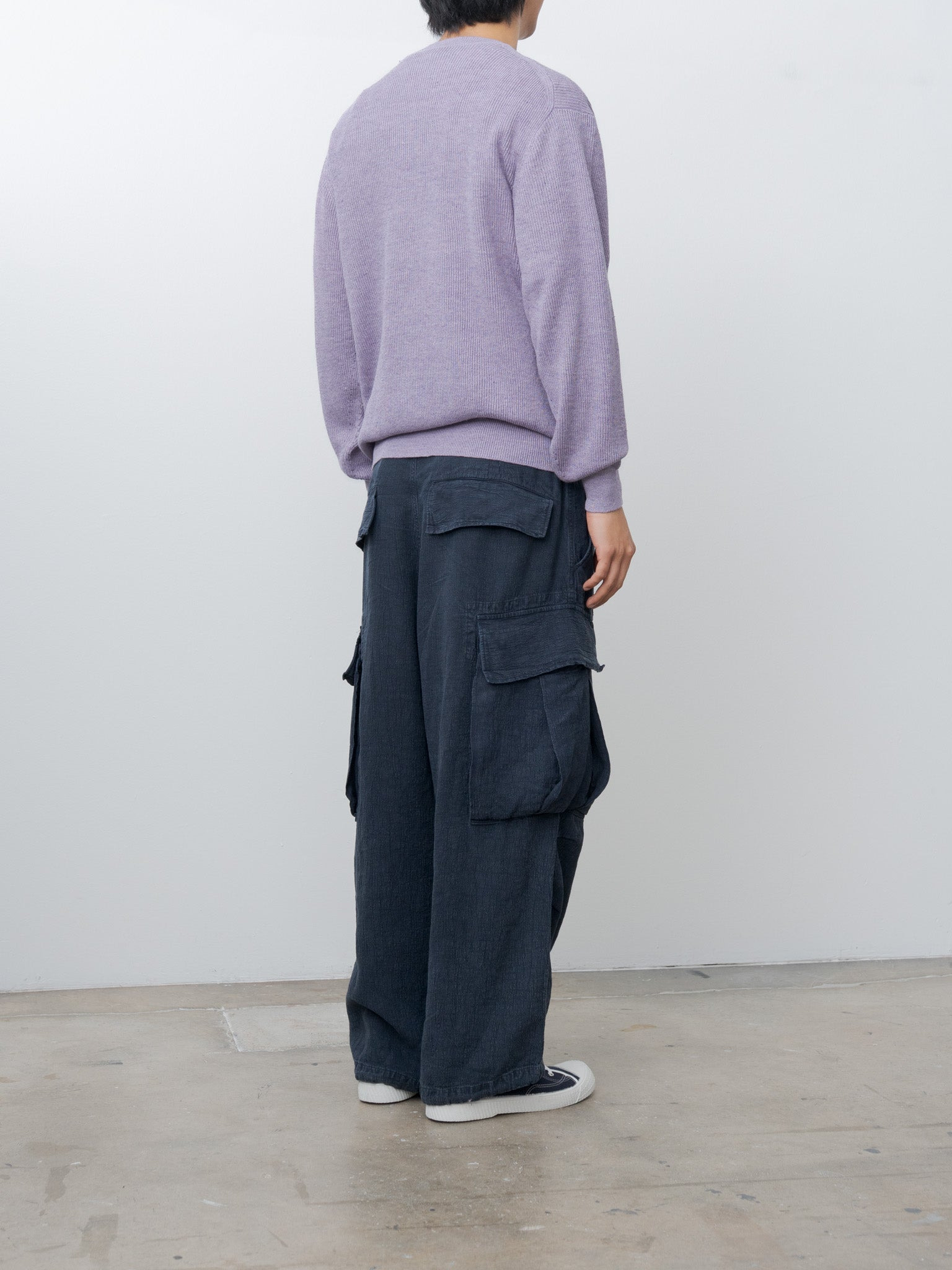 Linen/Cotton Ribstitch Crewneck Knit - Lavender - 4