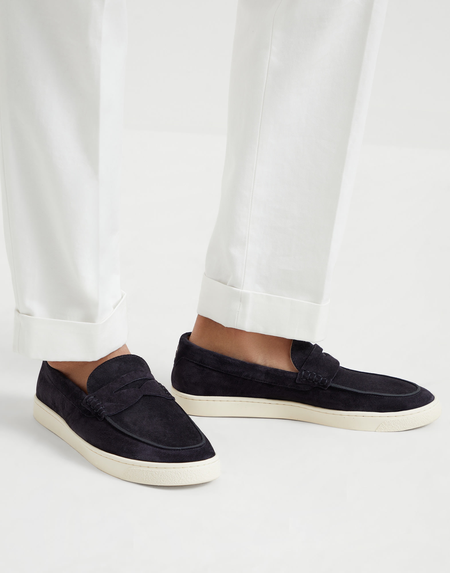 Washed suede loafer sneakers with natural rubber sole - 4