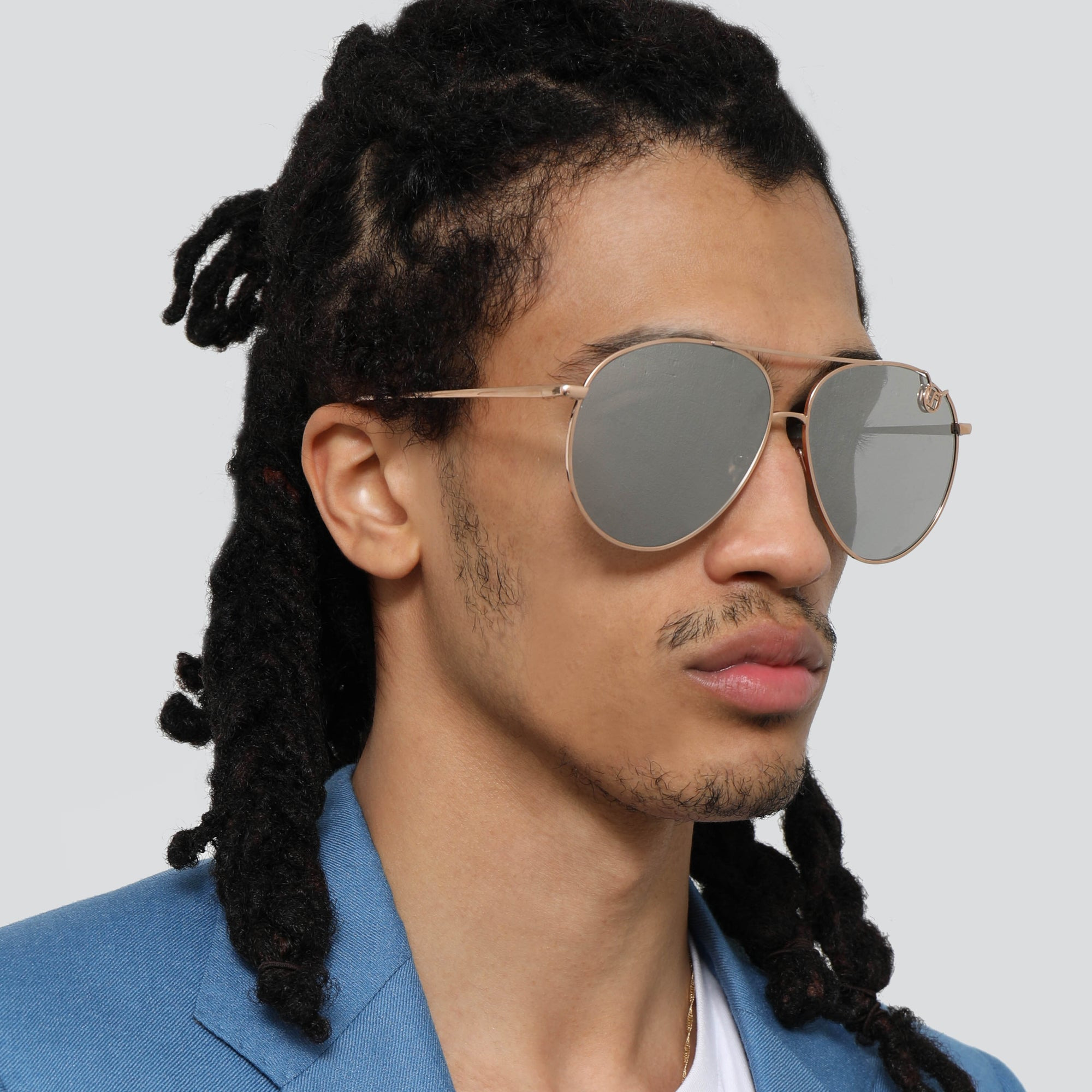 JONI AVIATOR SUNGLASSES IN ROSE GOLD AND PLATINUM LENSES (MEN'S) - 5