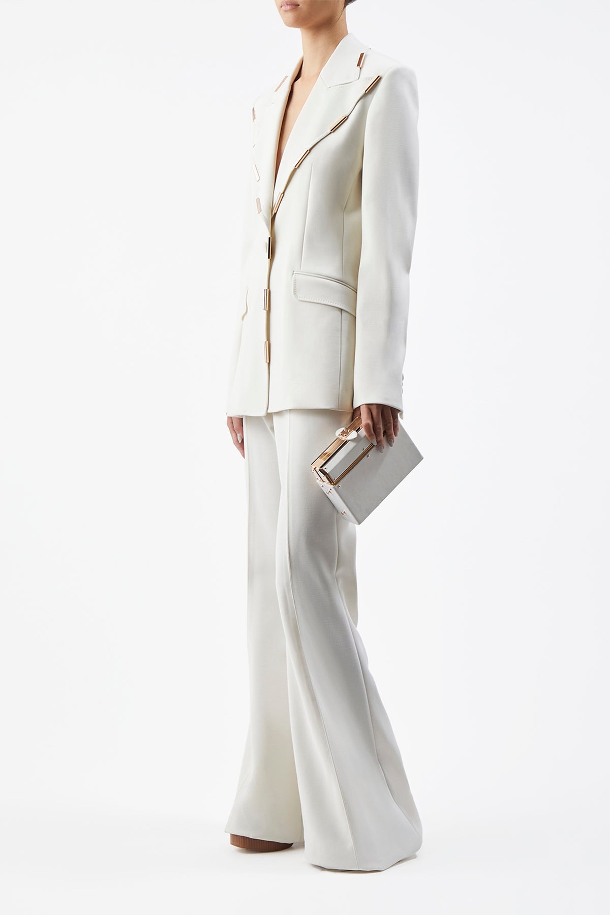 Leiva Blazer in Ivory Sportswear Wool with Gold Bars - 4