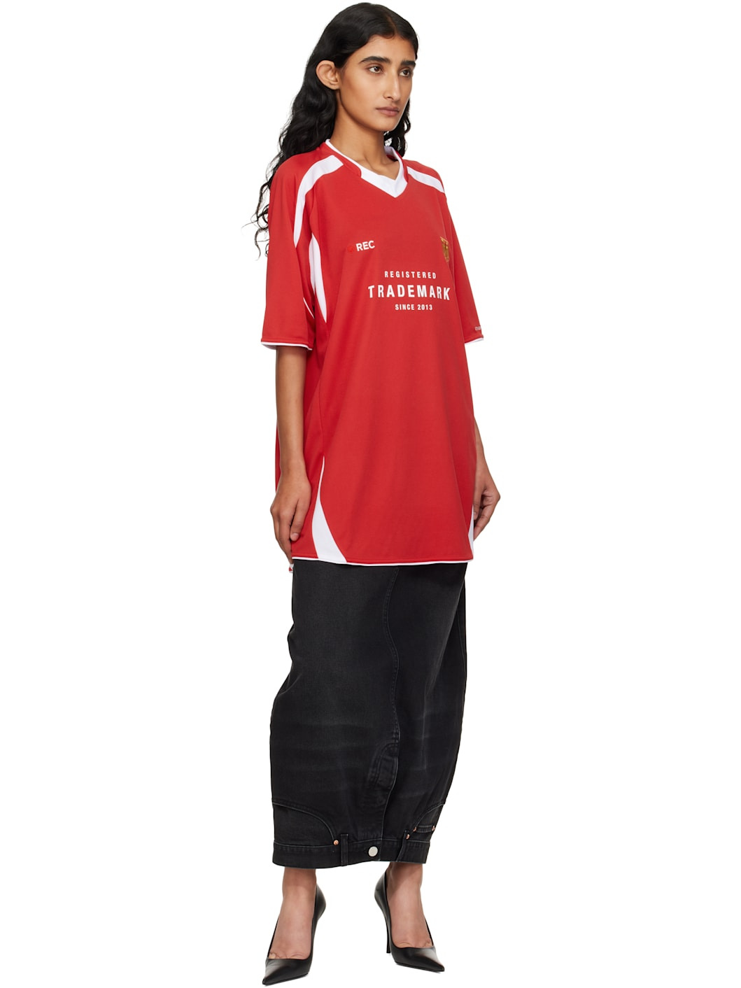 Blue & Black Double Denim Maxi Skirt - 4