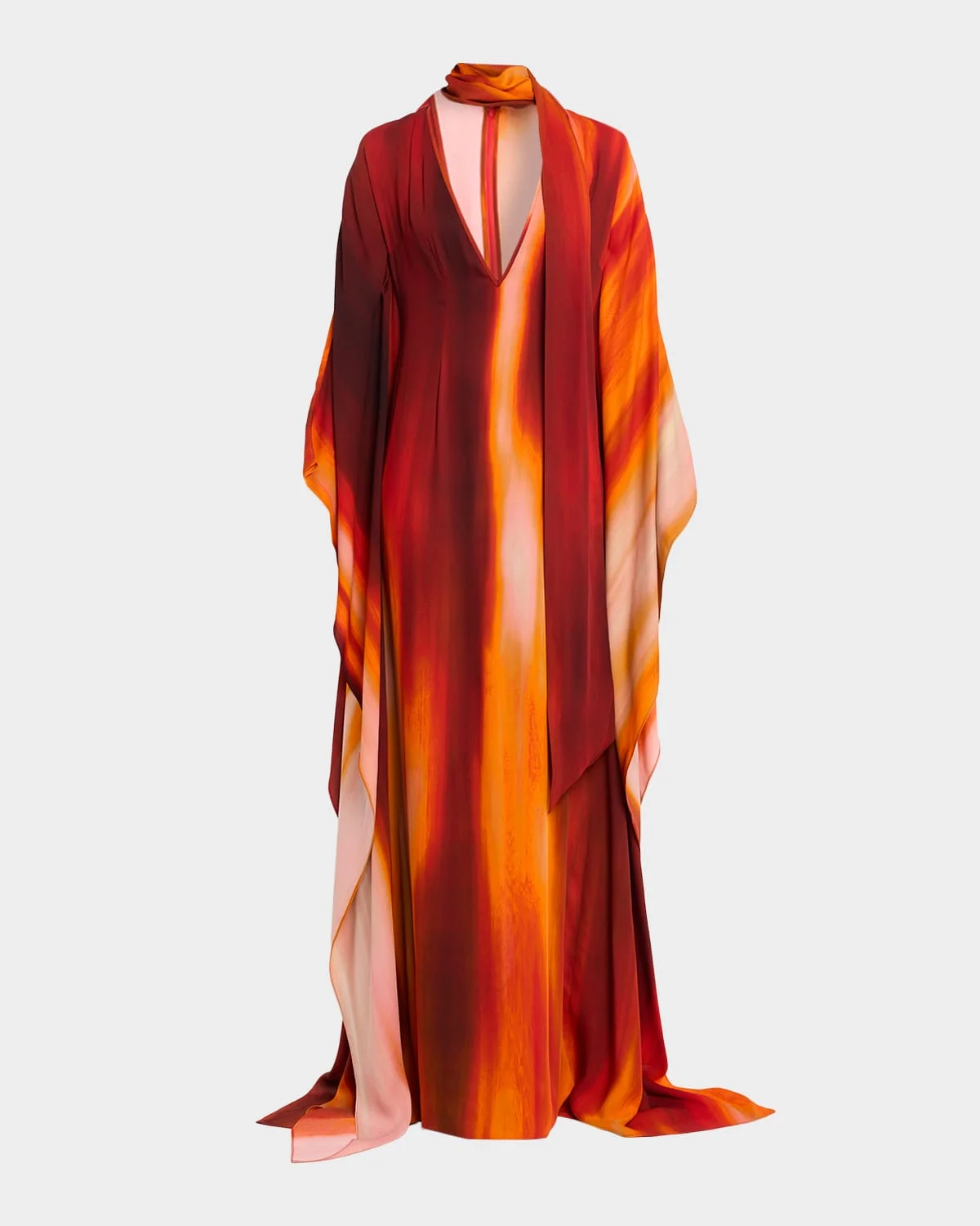 Plunging Neck-Scarf Dolman-Sleeve Caftan Gown - 1
