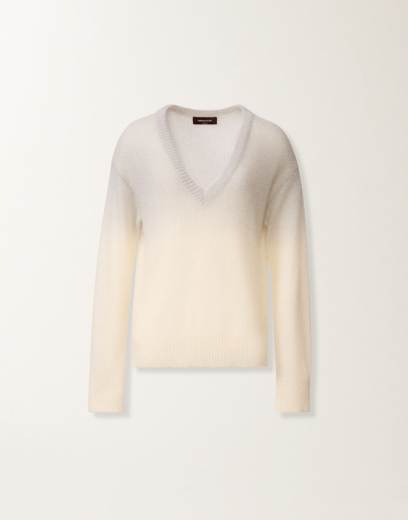 Mohair sweater with ombré sequins, raffia 1