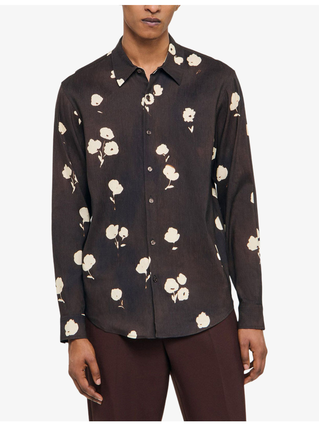 Floral-Print Pointed-Collar Linen Blend Shirt - 3