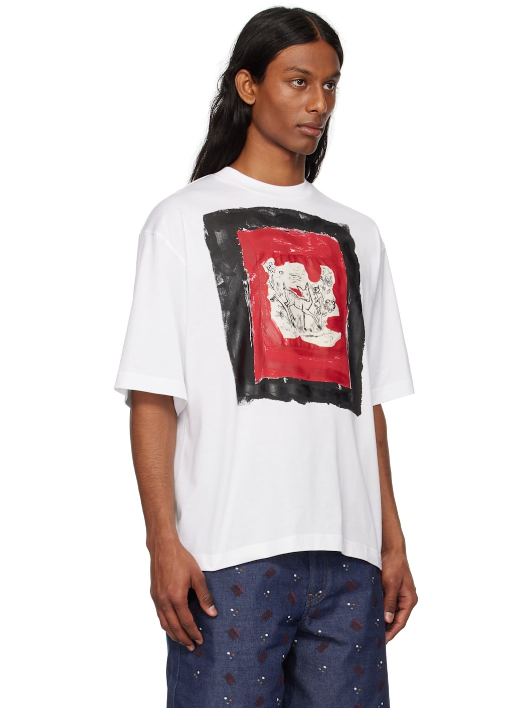 White Fawn Print Cotton T-shirt - 2