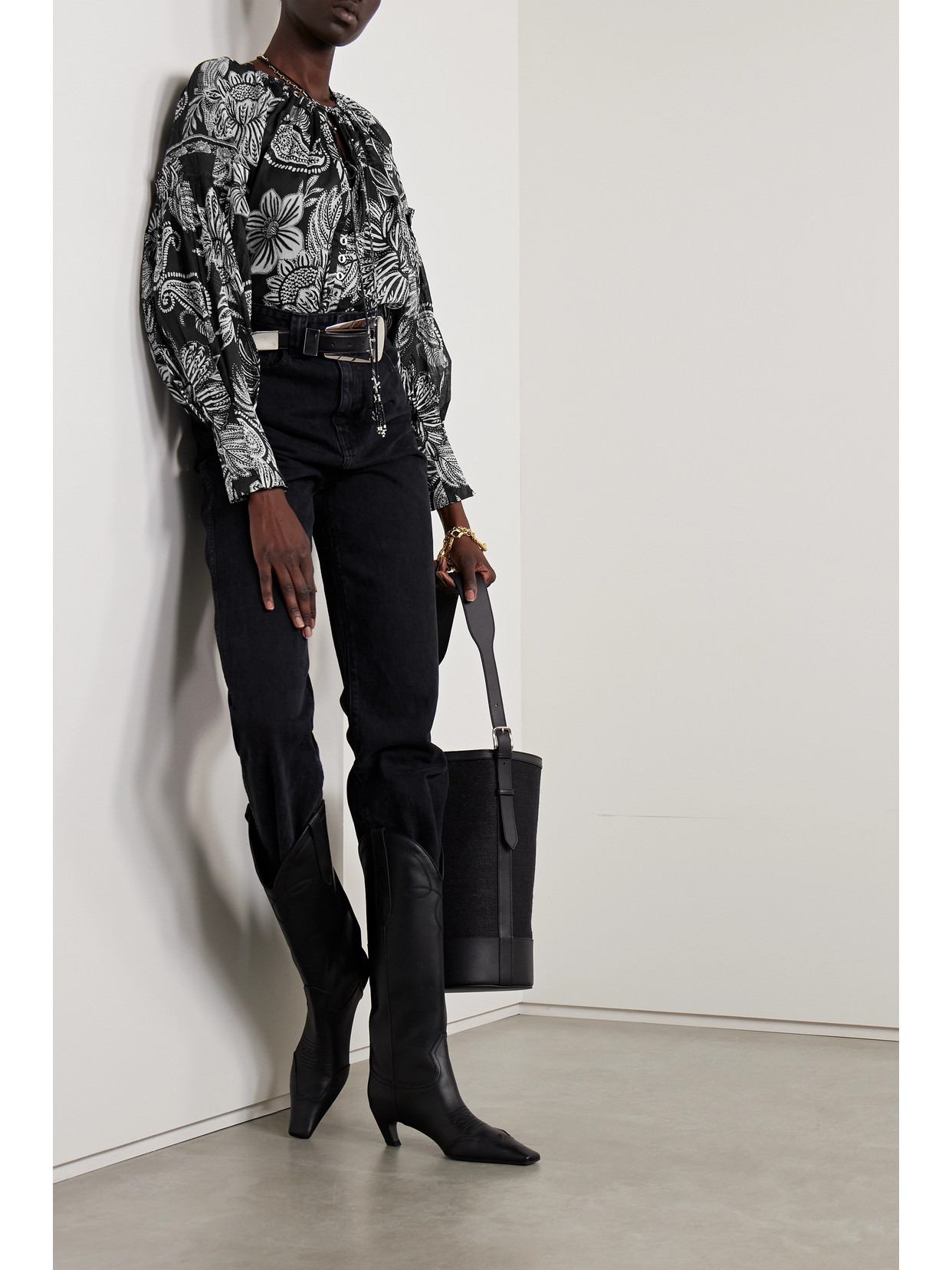 Tie-detailed Bead-embellished Printed Cotton-voile Blouse - 2