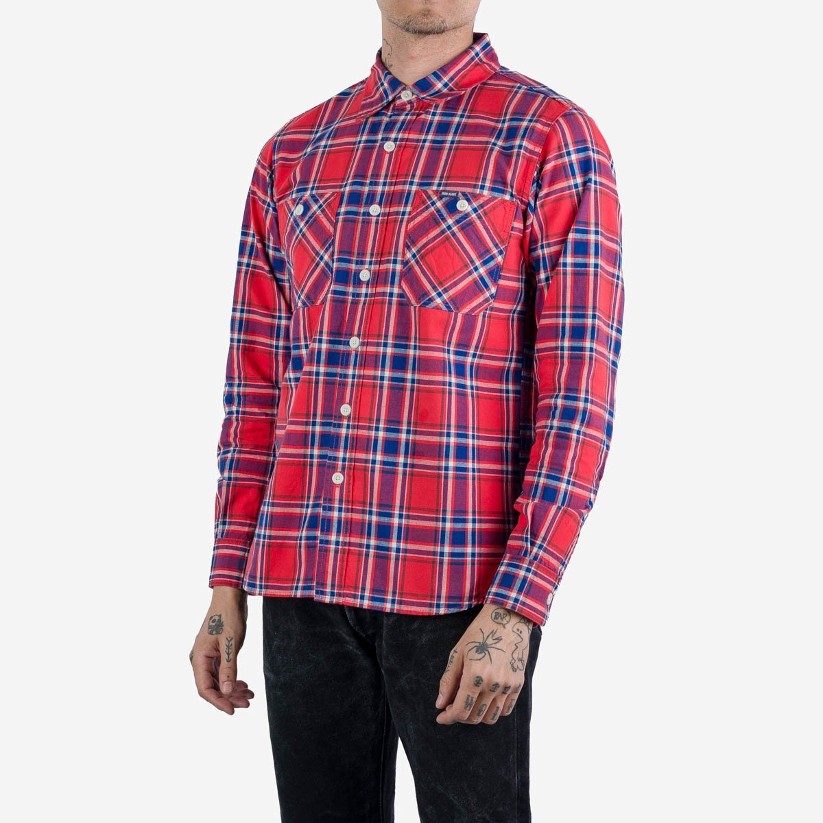 IHSH-356-RED 5oz Selvedge Madras Check Work Shirt - Red - 2