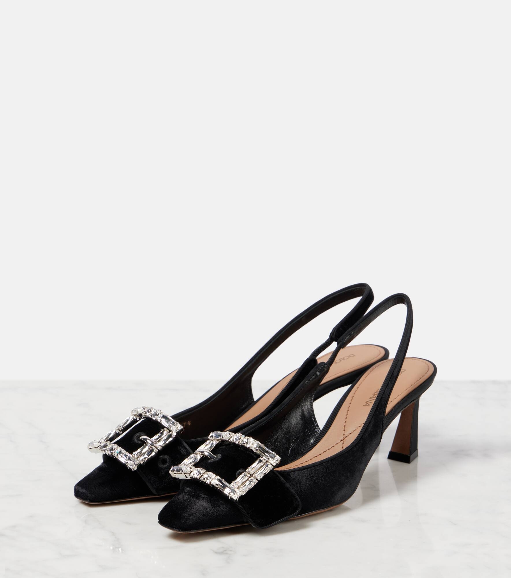 DG embellished velvet slingback pumps - 4