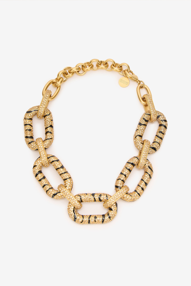 Chain Necklace With Crystals And Tiger Skin Pattern 3