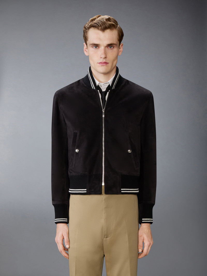Thom Browne CALF SUEDE RIB KNIT BOMBER JACKET outlook