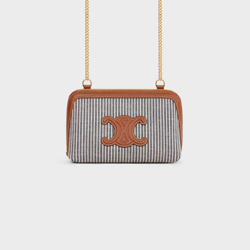 Clutch on Chain Cuir triomphe in STRIPED TEXTILE AND CALFSKIN 1
