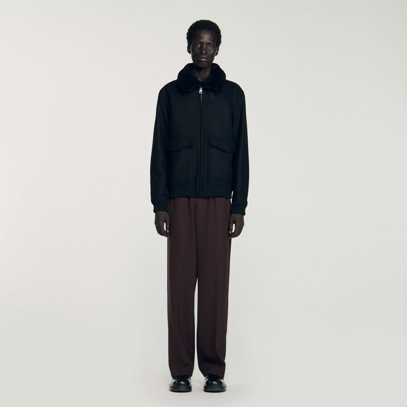 Sandro WOOL AVIATOR JACKET WITH SHEARLING outlook