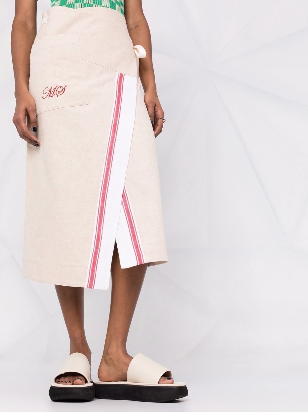 logo-embroidered tea towel wrap skirt - 5