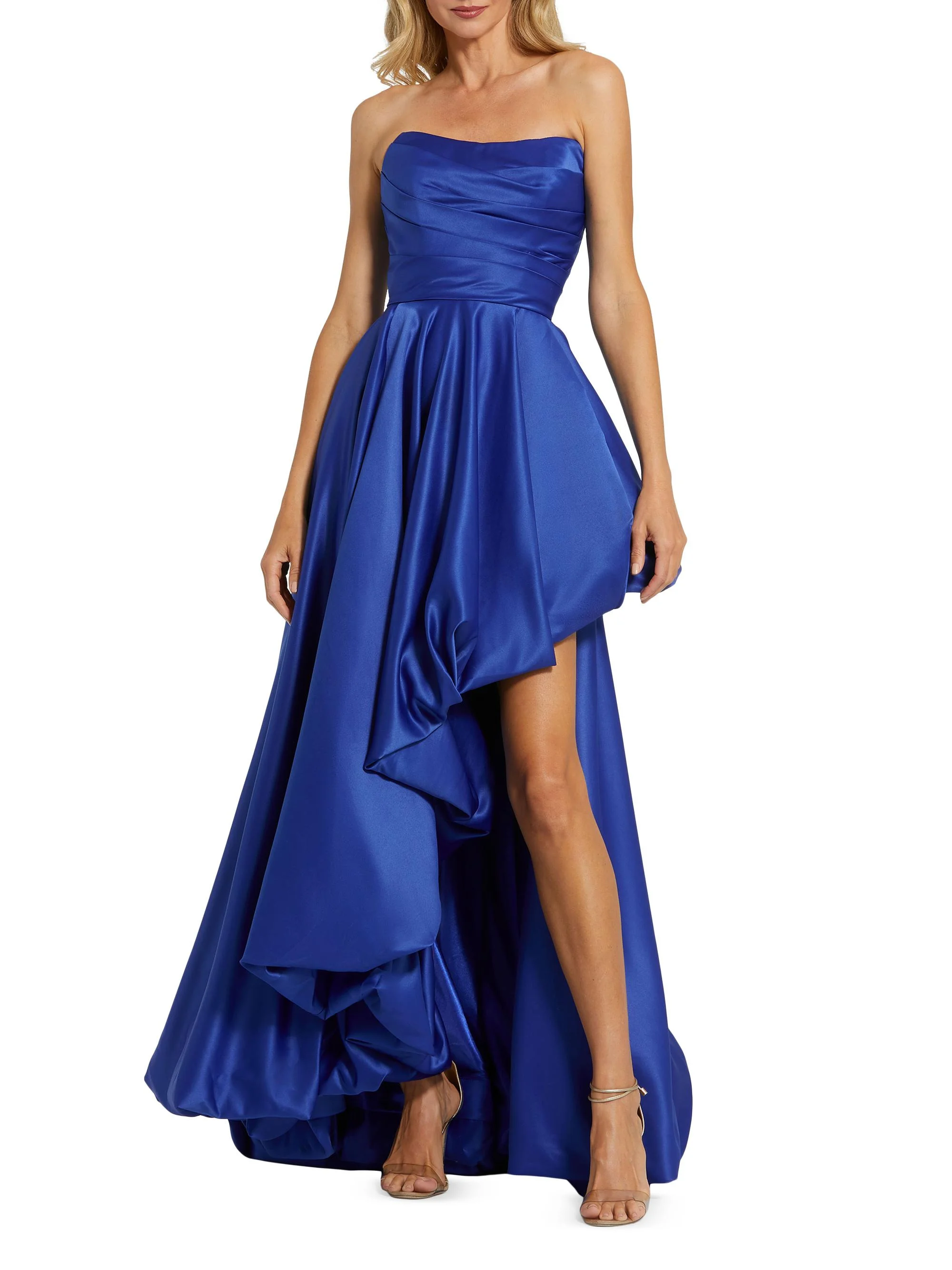 Women's Strapless High-Low Satin Gown - Cobalt - 1