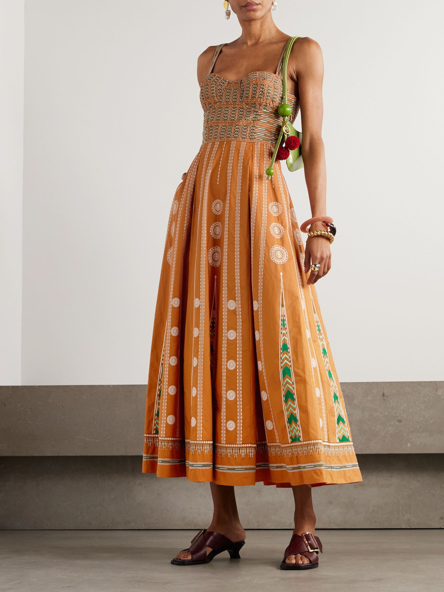 Elida embroidered silk midi dress Orange - 2