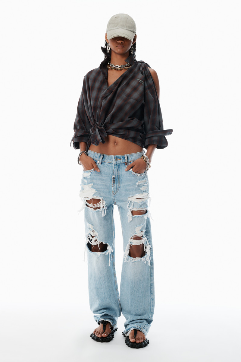 Alexander Wang Red Plaid Asymmetric Button Up Shirt outlook