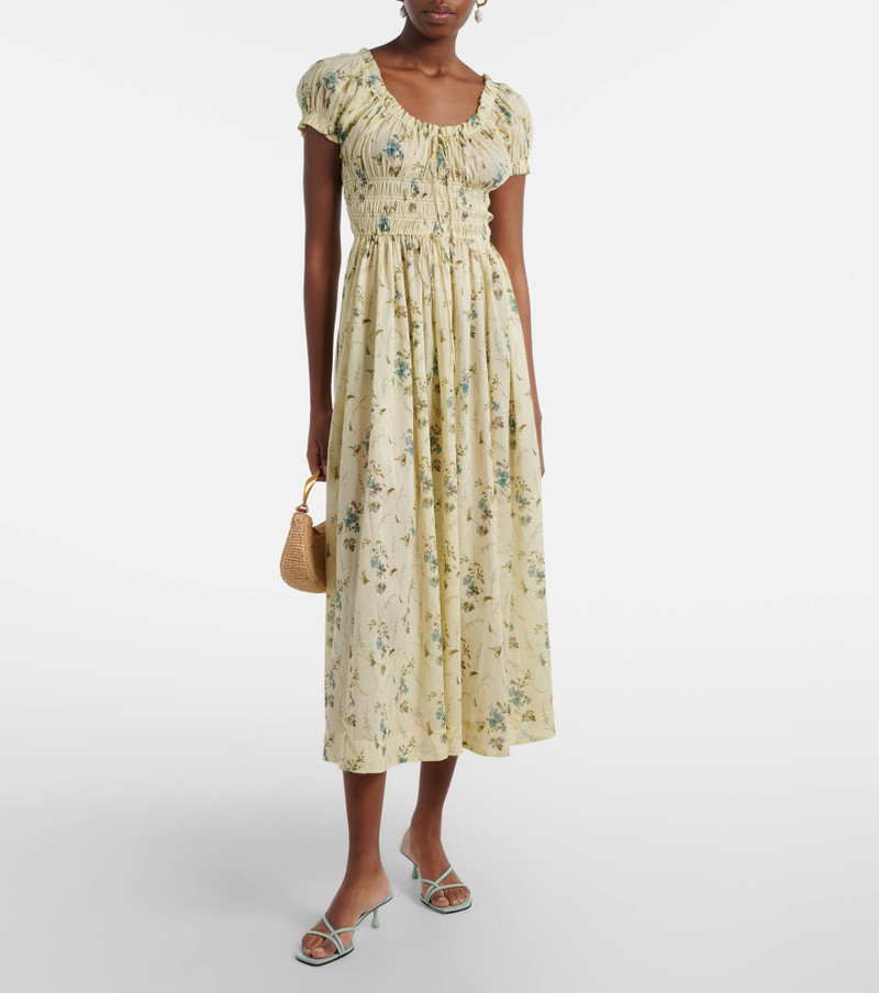 DÔEN Ashlynn gathered floral cotton midi dress outlook