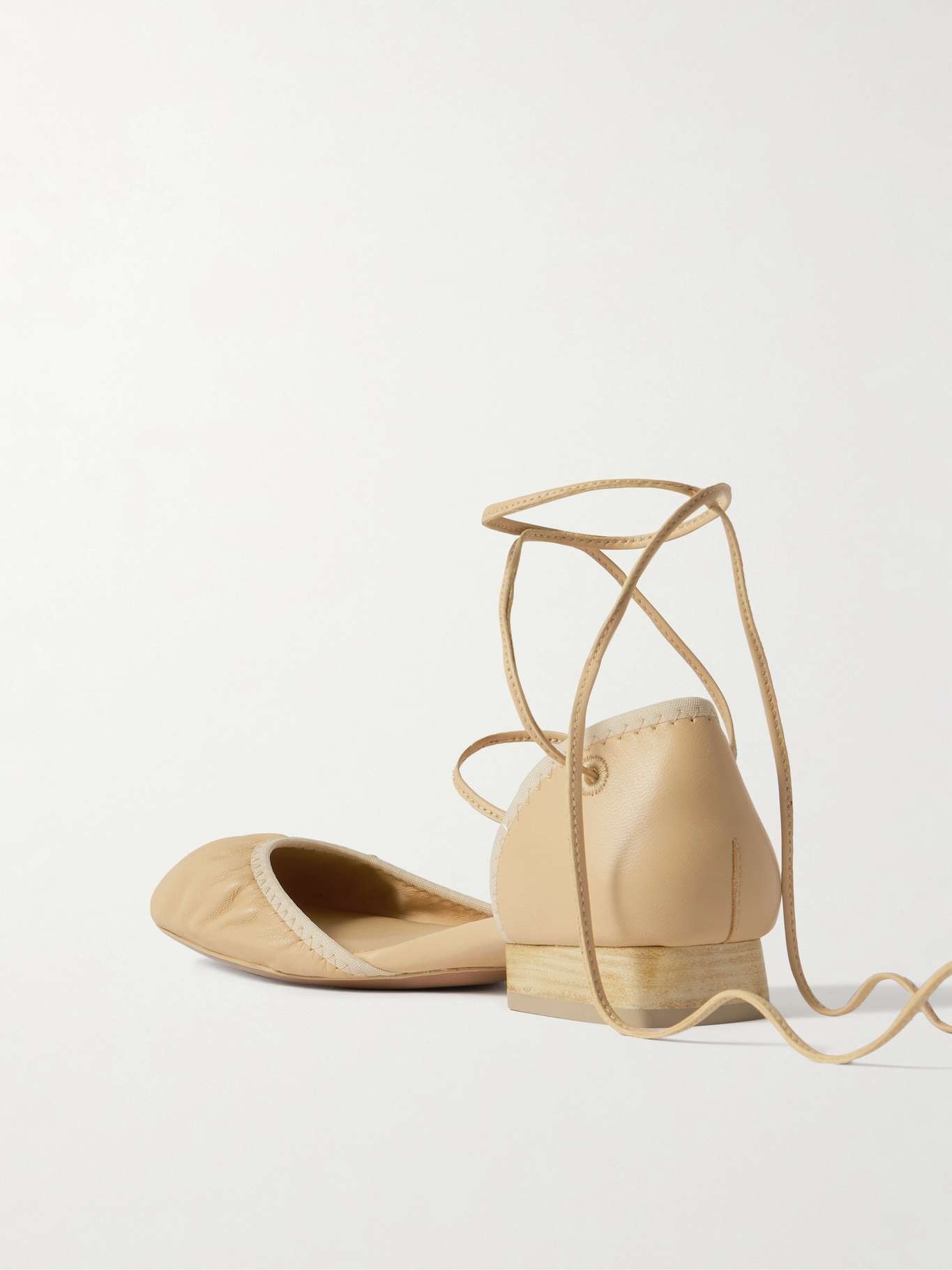 Ruched leather ballet flats Cream - 3