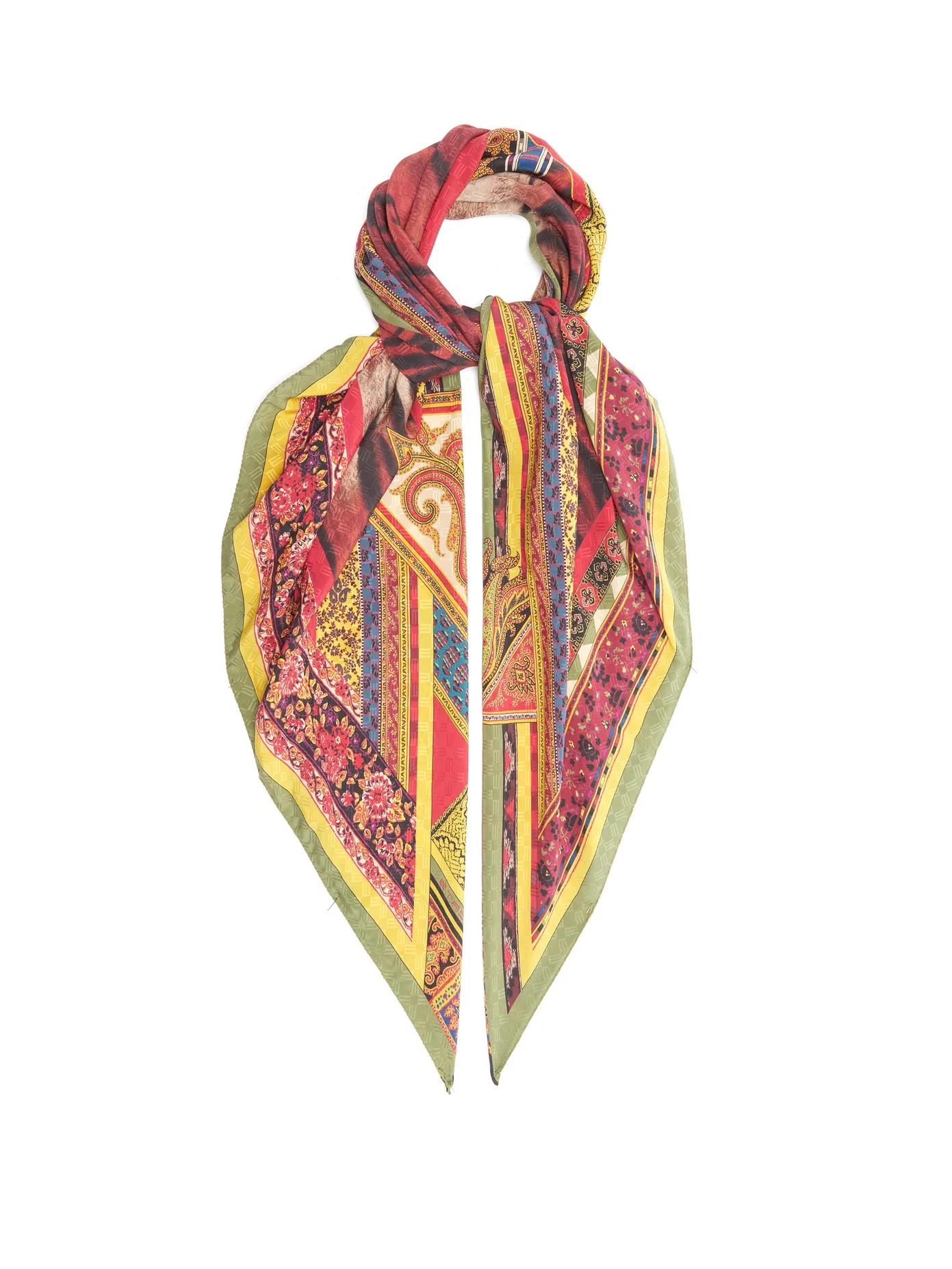 Tiger and paisley-print silk scarf - 1