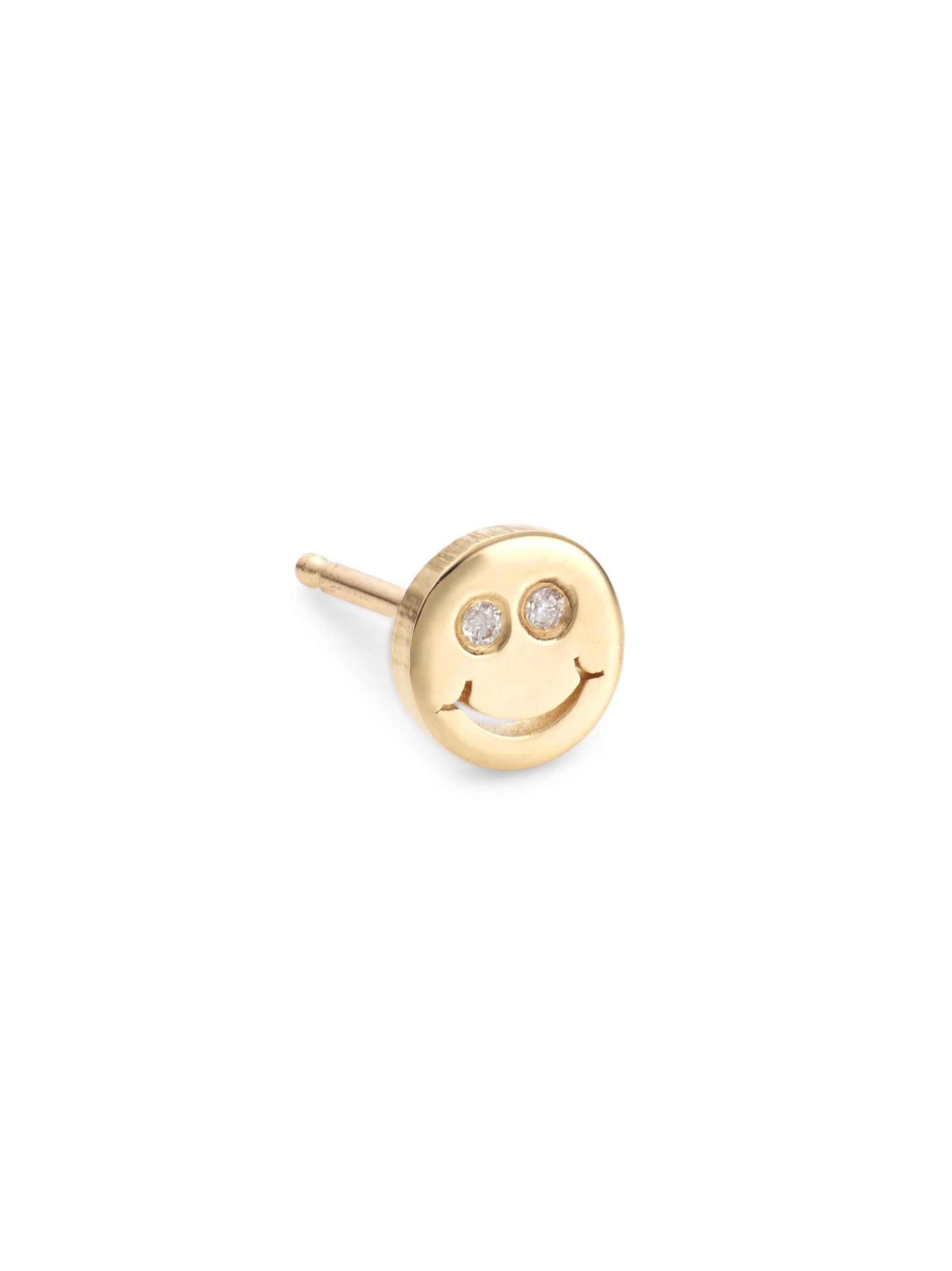 Women's 14K Yellow Gold & Diamond Tiny Pure Happy Face Single Stud Earring - Gold - 1
