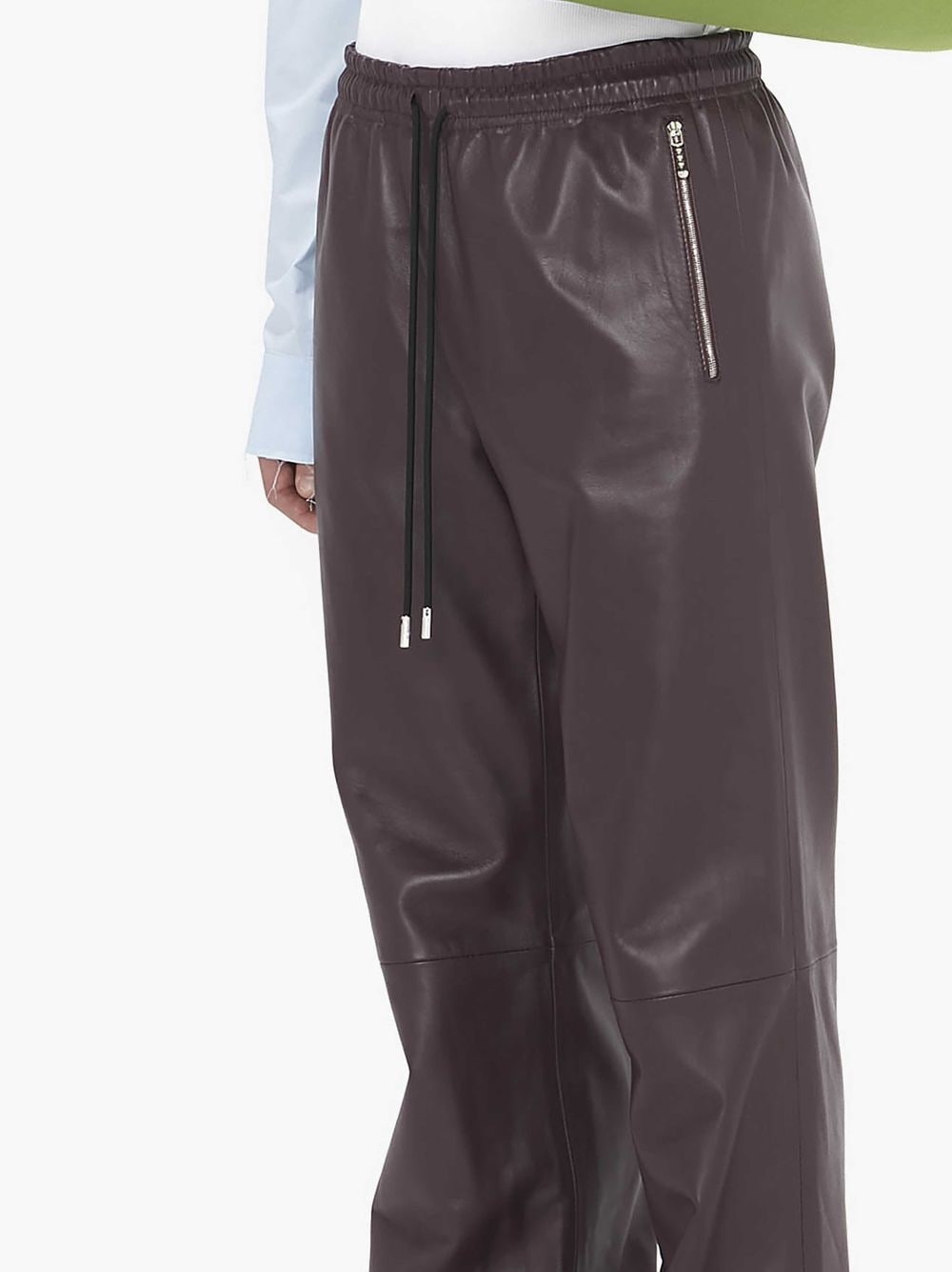 DRAWSTRING WIDE LEG LEATHER TROUSERS - 5