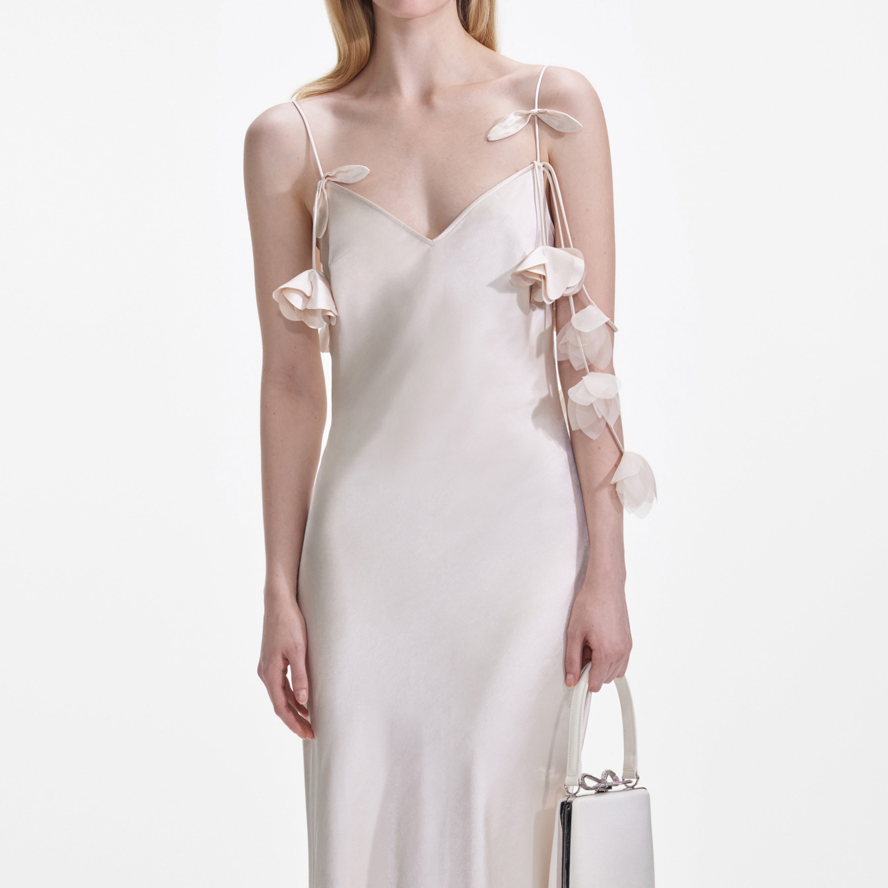 Champagne Flower Satin Maxi Dress - 4