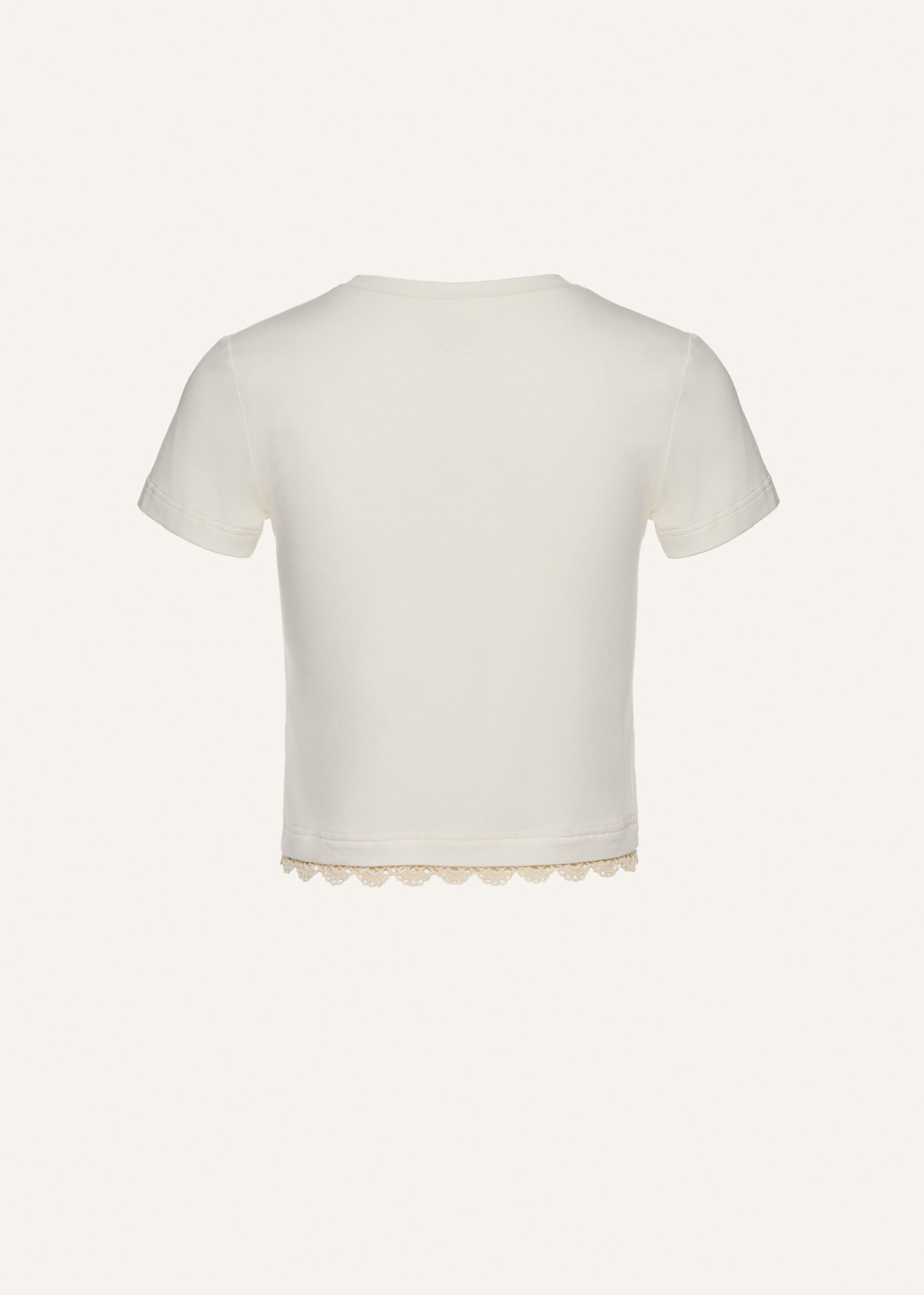 Lace-detail classic t-shirt in cream - 2