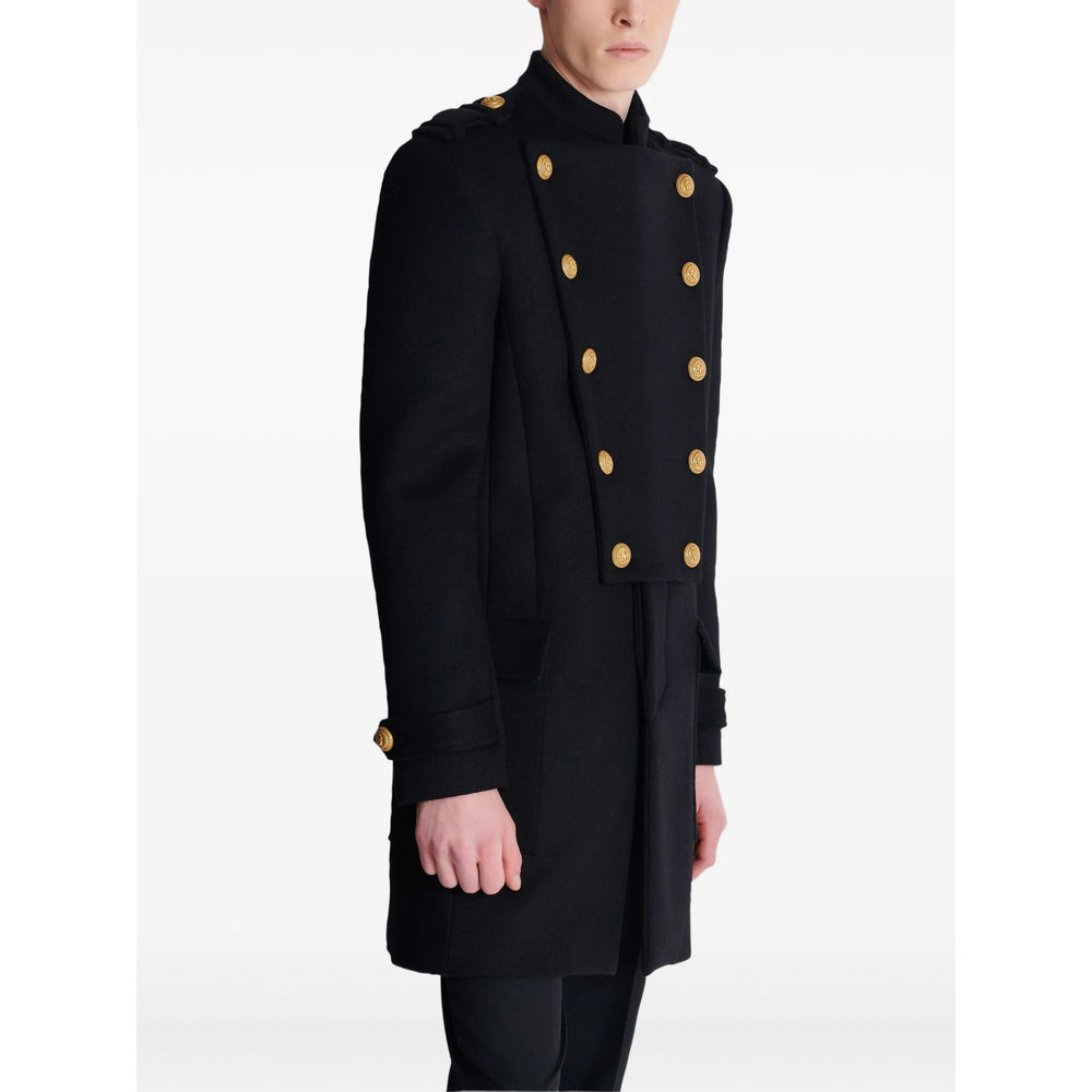 Balmain Black Coats - Double Breasted Coats Men - 5