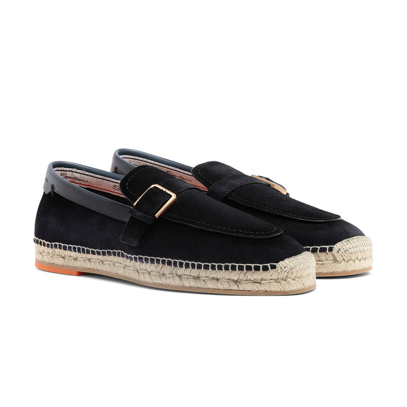 Santoni Men's blue suede single-buckle espadrillas outlook
