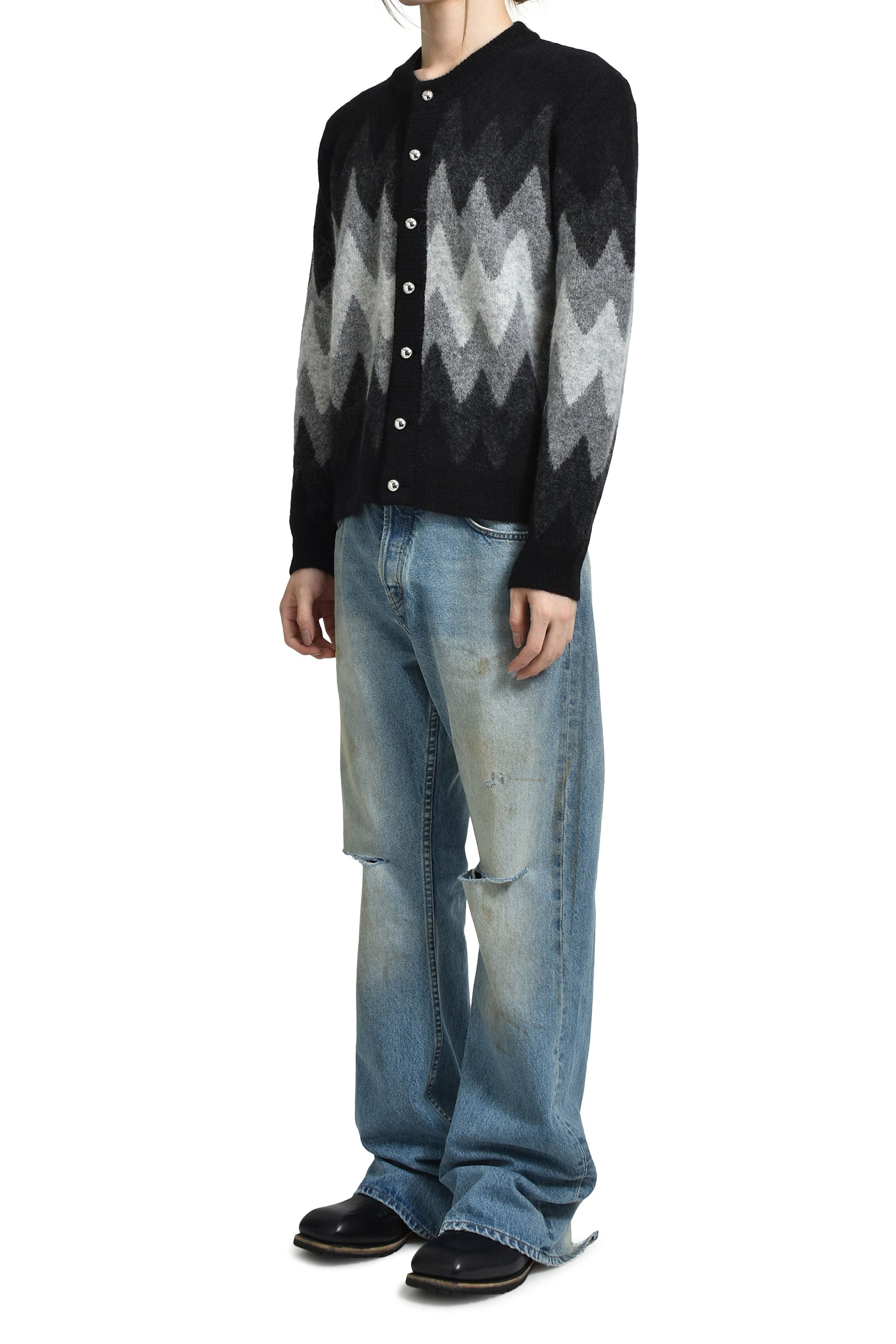DEGRADE JACQUARD CARDIGAN / BLK GRY - 4