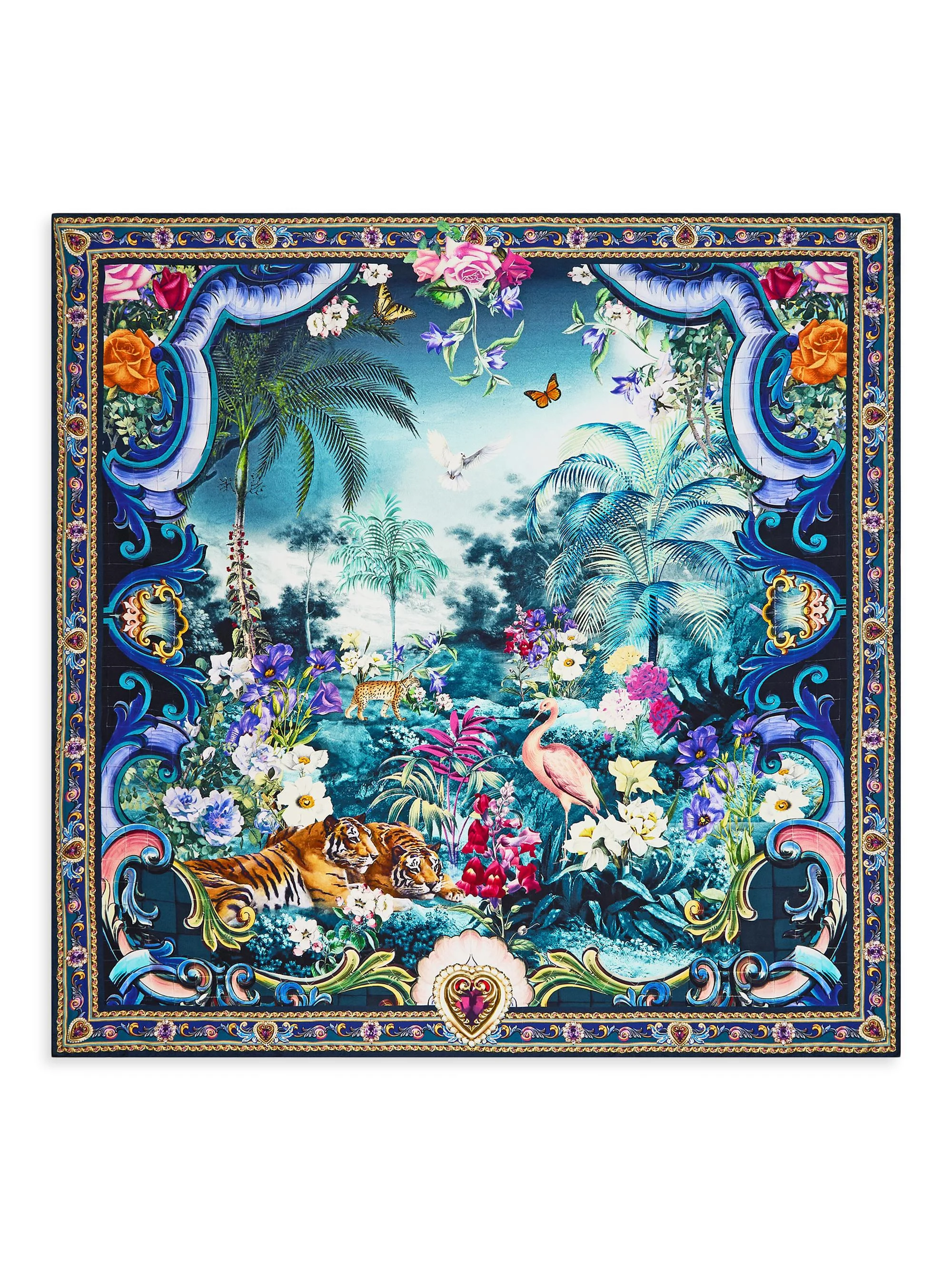Women's Basked In Baroque Large Jungle Silk Square Scarf - Blue Multi - 1