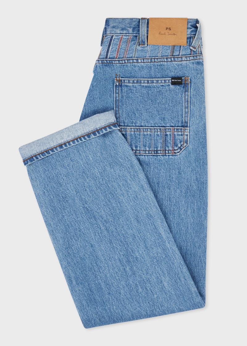 Paul Smith Standard-Fit Light-Wash Embroidered-Stripe Jeans outlook