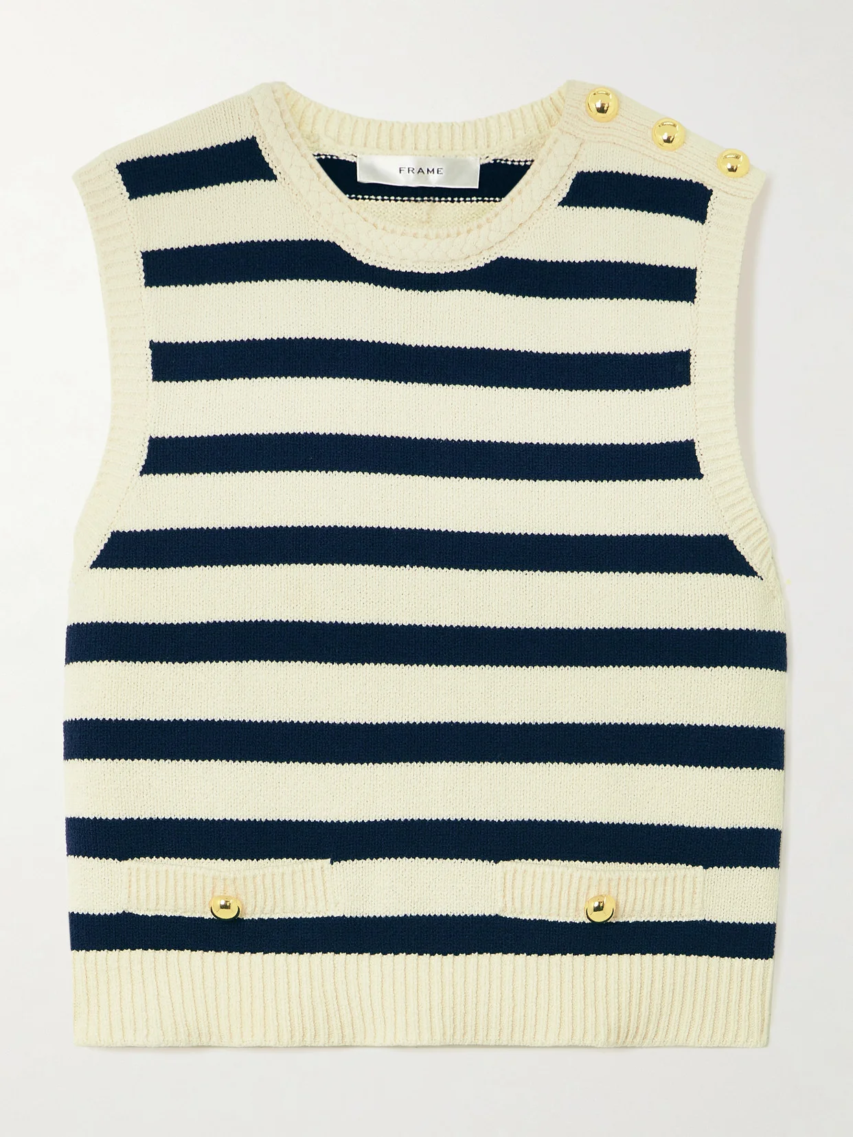 The Harbor Button-embellished Striped Cotton-blend Vest - 1