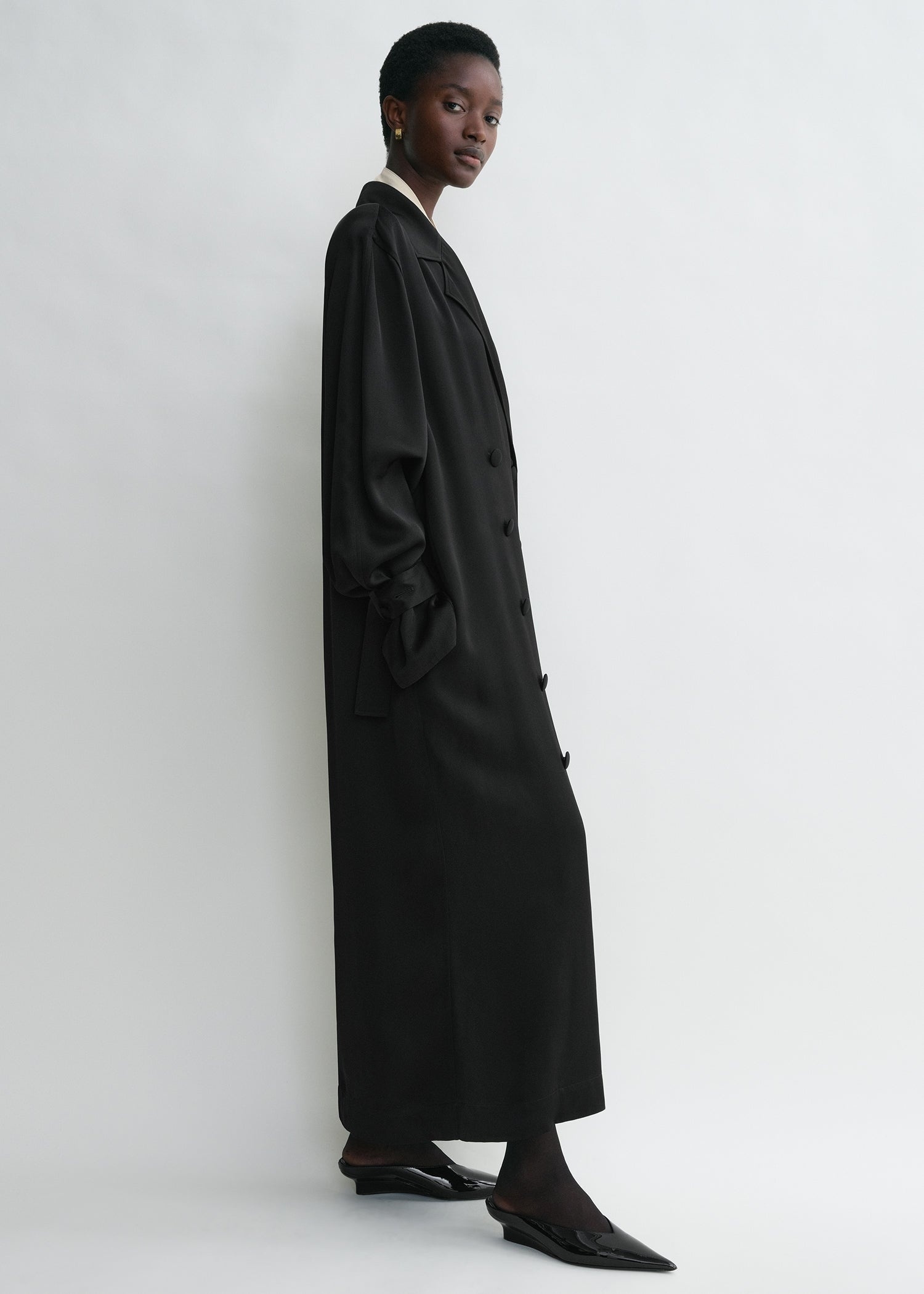 Satin trench dress black - 4