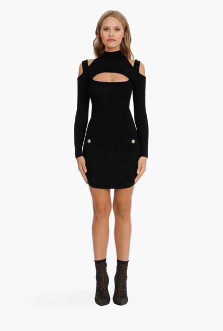 Short black knit openwork dress - 4