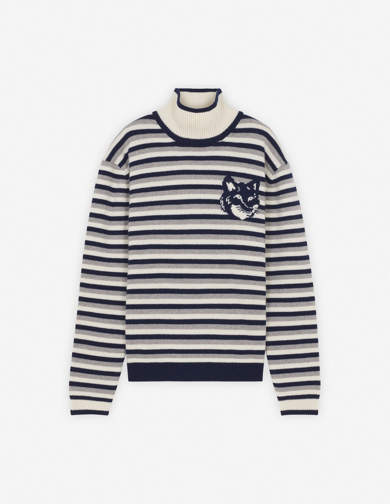 FOX HEAD INTARSIA COMFORT STRIPED HIGH NECK JUMPER 1