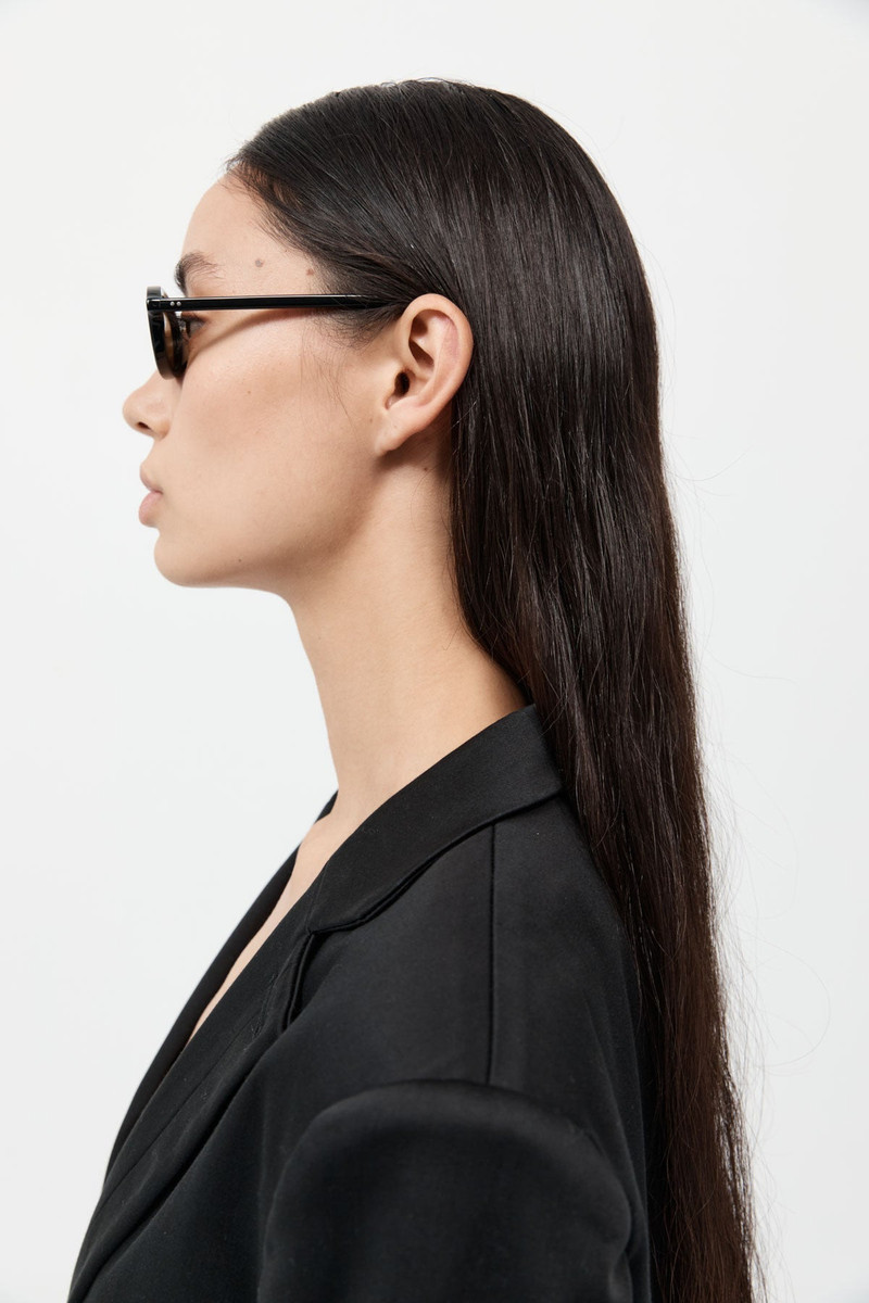90s Slim Oval Sunglasses - Black/Brown 3